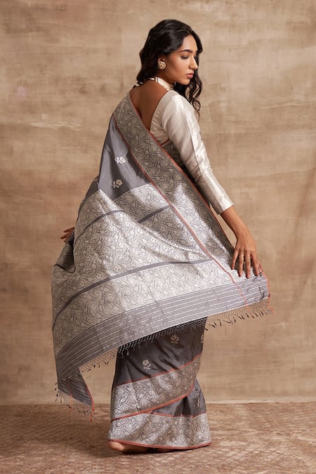 Pure grey mercerised cotton bengal handloom saree – Sujatra