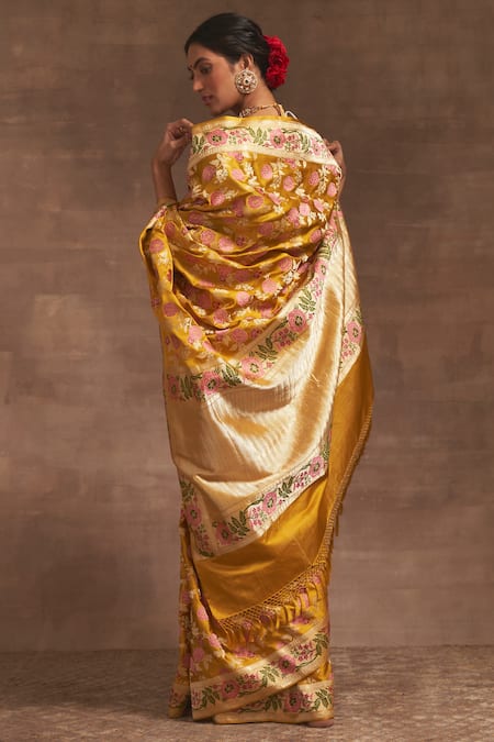 Shop_Kasturi Kundal_Yellow Akash Kusum Pitambari Saree _at_Aza_Fashions