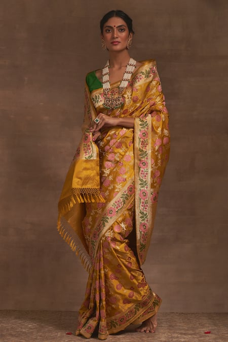 Kasturi Kundal_Yellow Akash Kusum Pitambari Saree _Online_at_Aza_Fashions