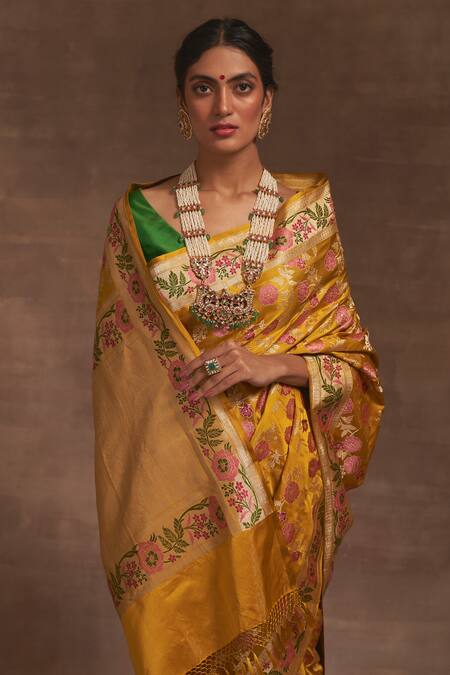 Kasturi Kundal_Yellow Akash Kusum Pitambari Saree _at_Aza_Fashions