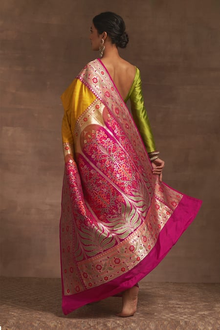 Shop_Kasturi Kundal_Yellow Rang Bazar Kadiyal Zari Saree _at_Aza_Fashions