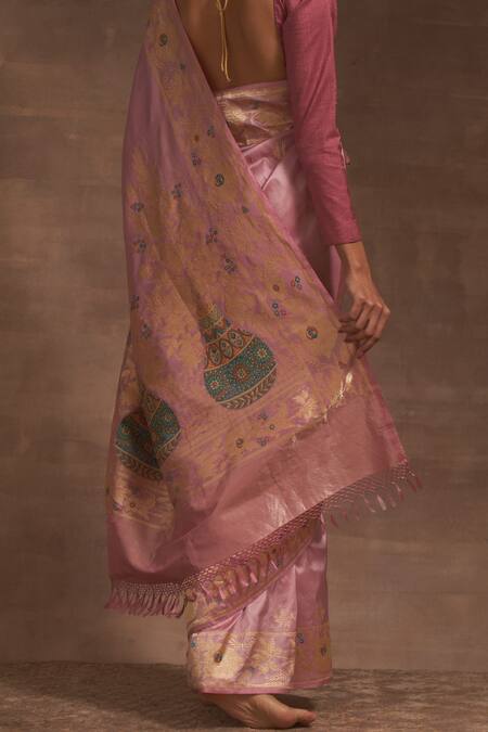 Kasturi Kundal_Pink Kumud Kilol Zari Buttedar Saree _at_Aza_Fashions