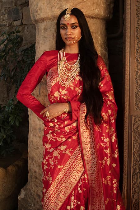 Red Silk Linen Saree