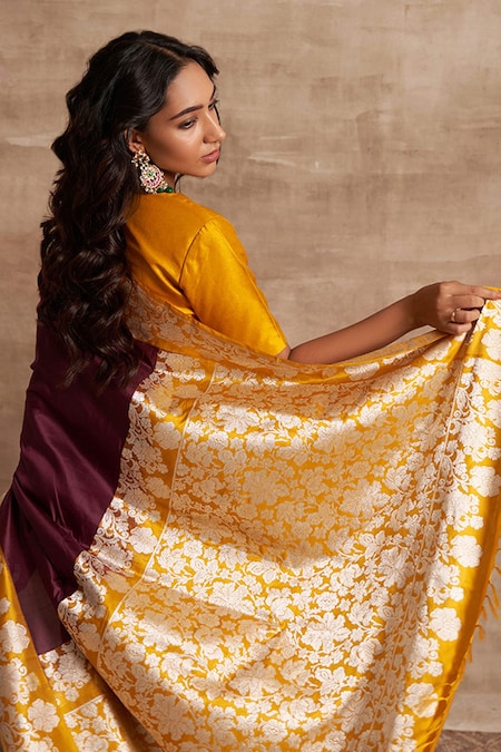 Maroon & Golden Yellow Silk Saree MS161 – East Star Handlooms