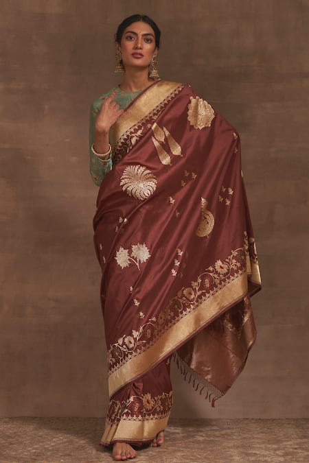 Kasturi Kundal Brown Madhumalti Katthai Butta Zari Saree  