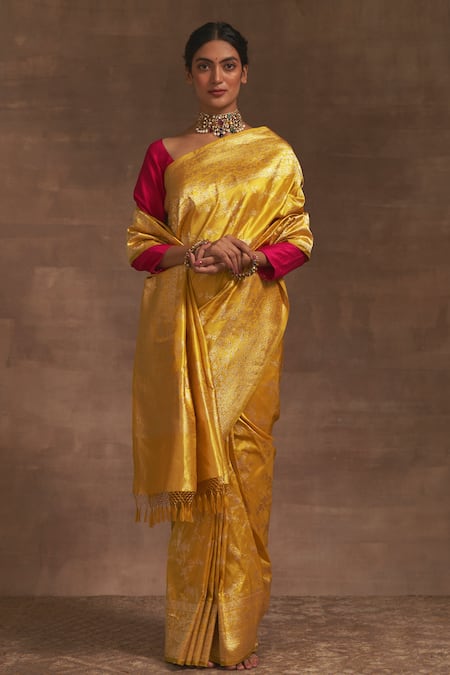 Kasturi Kundal Yellow Champai Noor Jaal Zari Saree  