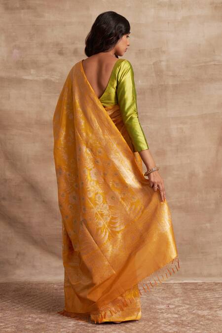 Fables - Black N Yellow Handloom Cotton Saree - Indic Brands