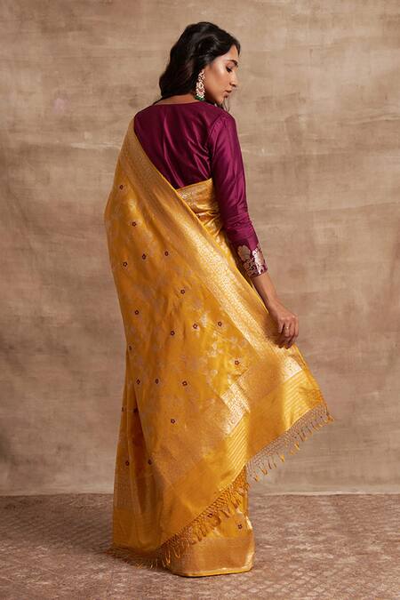 Yellow Color Silk Cotton Solid Maheshwari Handloom Saree – BharatSthali