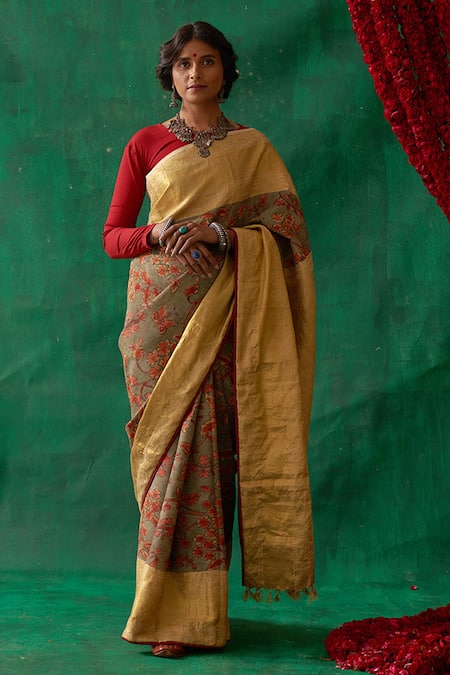 Kasturi Kundal Sudarshna Kalamkari Kanjivaram Silk Saree 