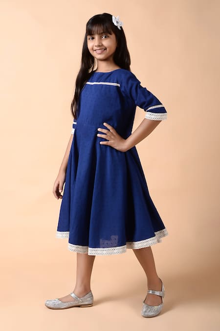 Kalp_Blue Cotton Lace Sapphire Dress _Online_at_Aza_Fashions
