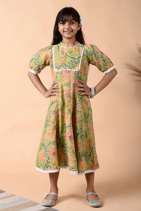 Blue handworked yoke with tulle frock | Nakshatra Kids | Kidswear Online