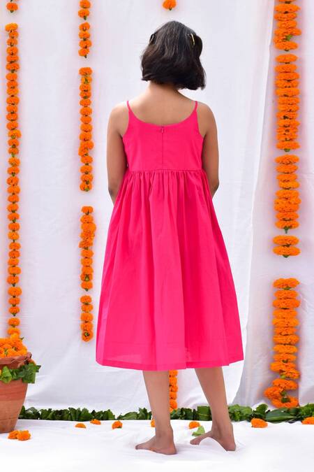 Shop Kalp Pink Cotton Embroidery, Gota Patti Floral Print Jacket And Dress Set Online at Aza Fashions Shop_Kalp_Pink Cotton Embroidery, Gota Patti Floral Print Jacket And Dress Set_Online_at_Aza_Fashions