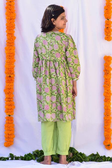 Shop Kalp Green Cotton Gota Patti, Embroidery Jacket Anarkali And Pant Set at Aza Fashions Shop_Kalp_Green Cotton Gota Patti, Embroidery Jacket Anarkali And Pant Set_at_Aza_Fashions