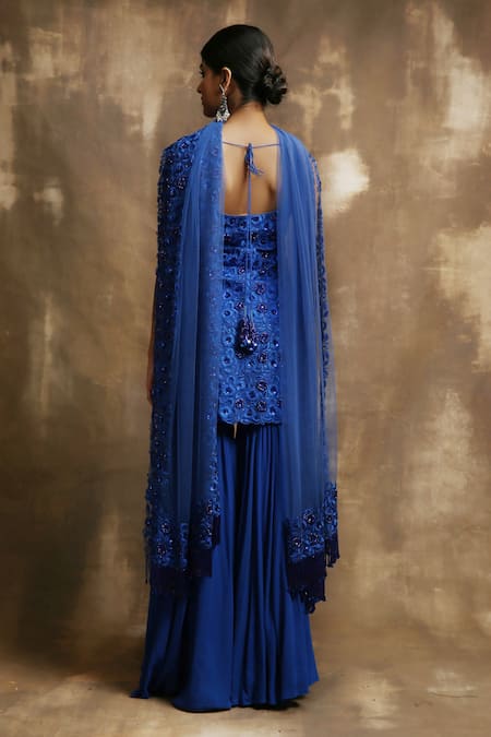 Shop Karishma Khanduja Bareilly Blue Georgette Scoop Neck Embroidered Kurta Set at Aza Fashions Shop_Karishma Khanduja Bareilly_Blue Georgette Scoop Neck Embroidered Kurta Set _at_Aza_Fashions