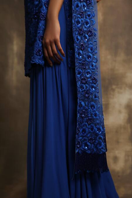 Shop Karishma Khanduja Bareilly Blue Georgette Scoop Neck Embroidered Kurta Set Online at Aza Fashions Shop_Karishma Khanduja Bareilly_Blue Georgette Scoop Neck Embroidered Kurta Set _Online_at_Aza_Fashions