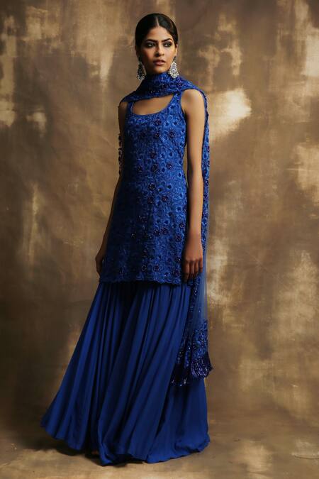 Buy Karishma Khanduja Bareilly Blue Georgette Scoop Neck Embroidered Kurta Set Online at Aza Fashions Buy_Karishma Khanduja Bareilly_Blue Georgette Scoop Neck Embroidered Kurta Set _Online_at_Aza_Fashions