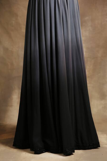 Shop Karishma Khanduja Bareilly Black Georgette Scoop Neck Ombre Anarkali With Organza Dupatta Online at Aza Fashions Shop_Karishma Khanduja Bareilly_Black Georgette Scoop Neck Ombre Anarkali With Organza Dupatta _Online_at_Aza_Fashions