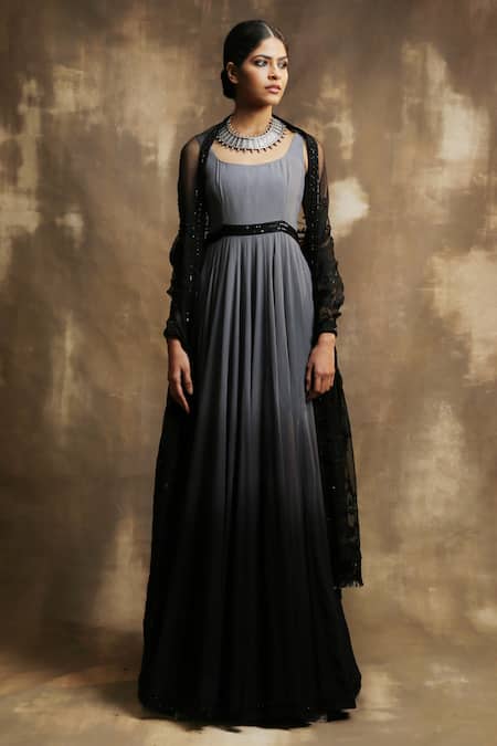Black georgette designer anarkali Gown online dresses  fealdeal
