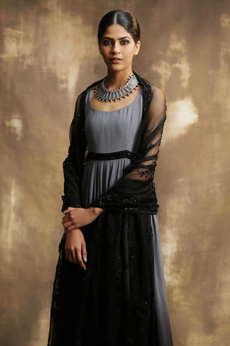 Buy Karishma Khanduja Bareilly Black Georgette Scoop Neck Ombre Anarkali With Organza Dupatta Online at Aza Fashions Buy_Karishma Khanduja Bareilly_Black Georgette Scoop Neck Ombre Anarkali With Organza Dupatta _Online_at_Aza_Fashions