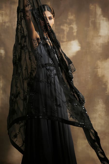 Karishma Khanduja Bareilly Black Georgette Scoop Neck Ombre Anarkali With Organza Dupatta at Aza Fashions Karishma Khanduja Bareilly_Black Georgette Scoop Neck Ombre Anarkali With Organza Dupatta _at_Aza_Fashions