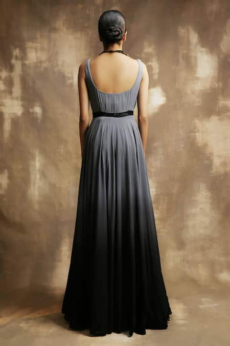 Shop Karishma Khanduja Bareilly Black Georgette Scoop Neck Ombre Anarkali With Organza Dupatta at Aza Fashions Shop_Karishma Khanduja Bareilly_Black Georgette Scoop Neck Ombre Anarkali With Organza Dupatta _at_Aza_Fashions