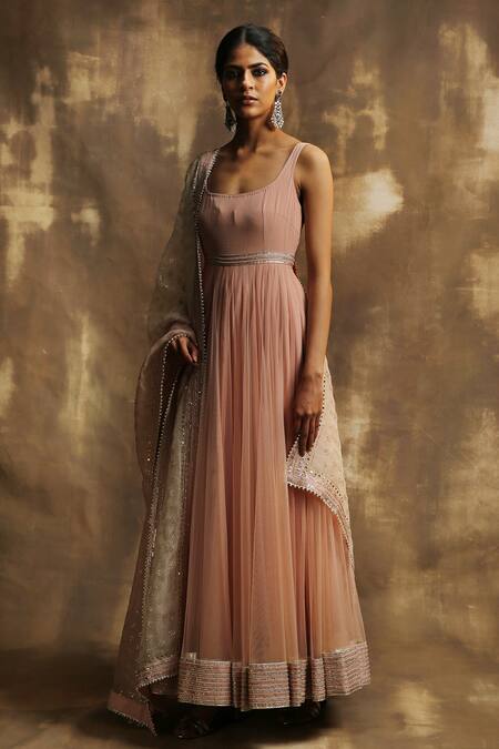 Shop Karishma Khanduja Bareilly Pink Net Scoop Neck Embroidered Anarkali Set Online at Aza Fashions Shop_Karishma Khanduja Bareilly_Pink Net Scoop Neck Embroidered Anarkali Set _Online_at_Aza_Fashions