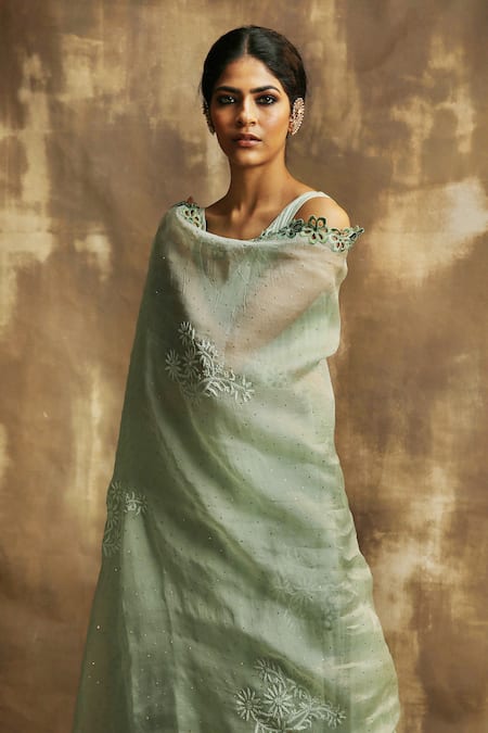 Shop Karishma Khanduja Bareilly Green Cotton V Neck Anarkali Set Online at Aza Fashions Shop_Karishma Khanduja Bareilly_Green Cotton V Neck Anarkali Set _Online_at_Aza_Fashions