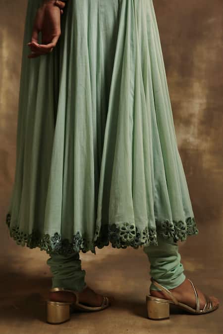 Karishma Khanduja Bareilly Green Cotton V Neck Anarkali Set at Aza Fashions Karishma Khanduja Bareilly_Green Cotton V Neck Anarkali Set _at_Aza_Fashions