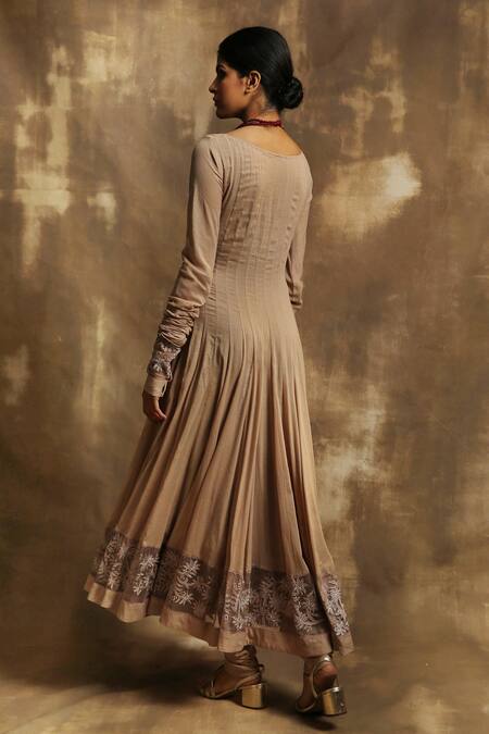 Shop Karishma Khanduja Bareilly Beige Cotton Scoop Neck Embroidered Anarkali Set at Aza Fashions Shop_Karishma Khanduja Bareilly_Beige Cotton Scoop Neck Embroidered Anarkali Set _at_Aza_Fashions