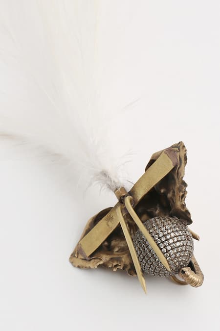 Cosa Nostraa_Gold Bead The Majesty Feather Embellished Kalangi_Online_at_Aza_Fashions