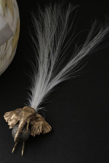 Buy_Cosa Nostraa_Gold Bead The Majesty Feather Embellished Kalangi_Online_at_Aza_Fashions