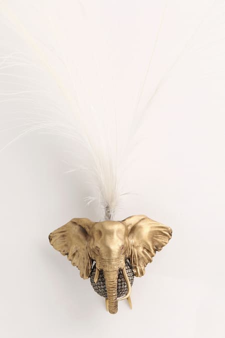 Shop_Cosa Nostraa_Gold Bead The Majesty Feather Embellished Kalangi_Online_at_Aza_Fashions