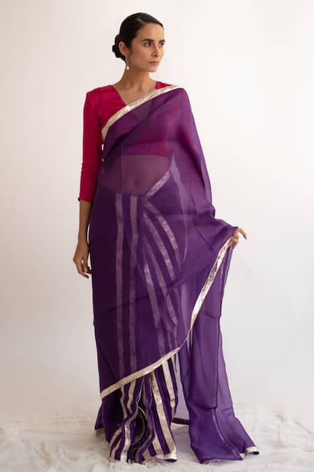 Kapardara Purple Silk Organza Saree   3