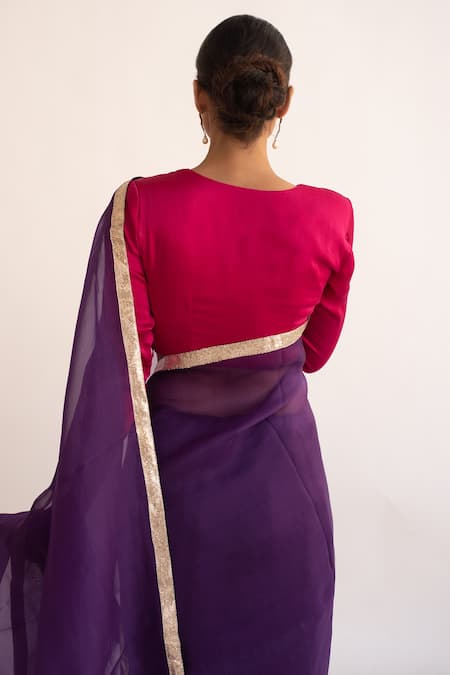 Kapardara Purple Silk Organza Saree   6