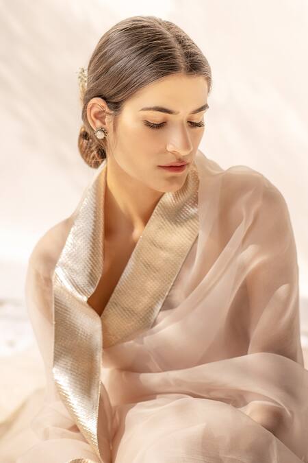 Shop_Kapardara_Pink Silk Organza Saree  _Online_at_Aza_Fashions