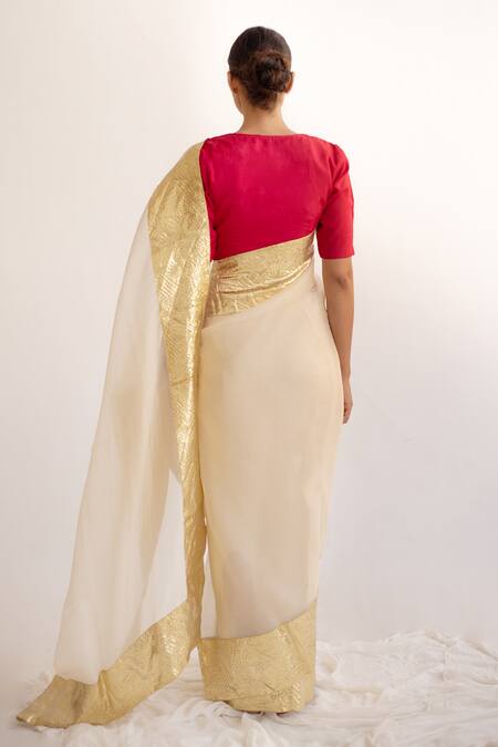 Kapardara Beige Silk Organza Saree   2