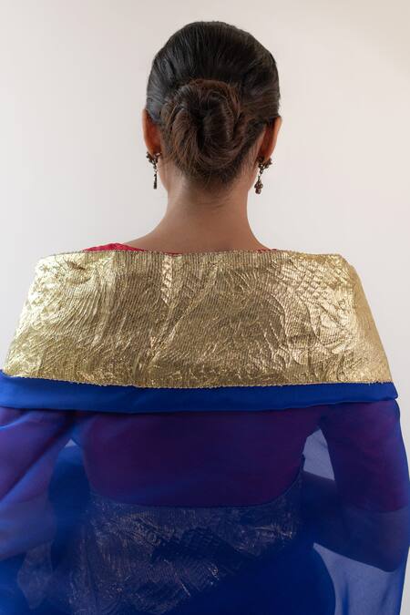 Buy_Kapardara_Blue Pure Silk Organza Lampi Border Saree _Online_at_Aza_Fashions