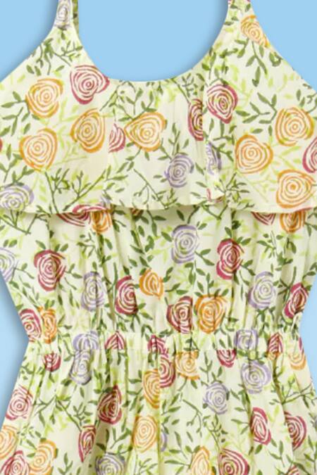 Kids Lane_White Cotton Floral Print Jumpsuit _Online_at_Aza_Fashions