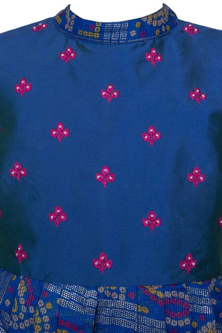 Buy Kids Lane Blue Cotton, Silk, Kota Doria Embroidery Bandhani Draped Kurta And Pant Set Online at Aza Fashions Buy_Kids Lane_Blue Cotton, Silk, Kota Doria Embroidery Bandhani Draped Kurta And Pant Set_Online_at_Aza_Fashions