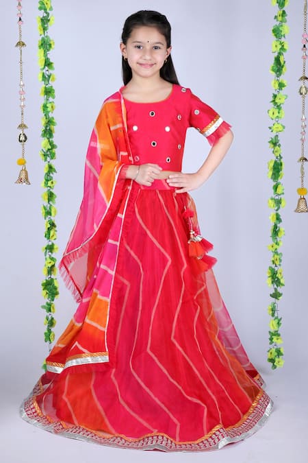 Kids Lane Lehriya Print Lehenga Set 