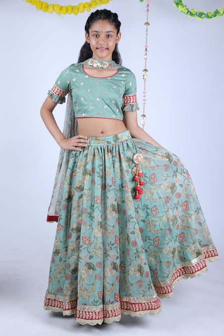 Buy Pink Lehenga Choli In Cotton With Floral Print All Over By Tiber Taber