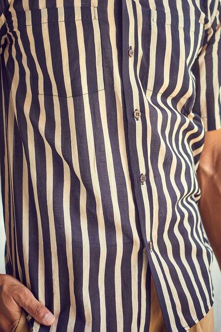 Kharakapas Black Cotton Striped Smoke Shirt at Aza Fashions Kharakapas_Black Cotton Striped Smoke Shirt _at_Aza_Fashions