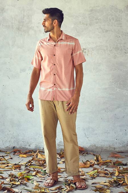 Kharakapas Pink Handloom Cotton Pattern Flurry Shirt Online at Aza Fashions Kharakapas_Pink Handloom Cotton Pattern Flurry Shirt _Online_at_Aza_Fashions