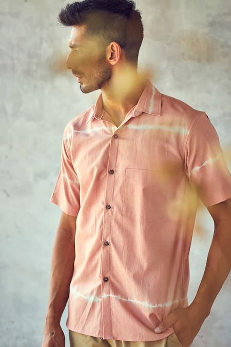 Shop Kharakapas Pink Handloom Cotton Pattern Flurry Shirt Online at Aza Fashions Shop_Kharakapas_Pink Handloom Cotton Pattern Flurry Shirt _Online_at_Aza_Fashions