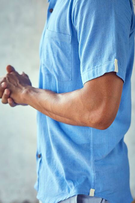 Kharakapas Blue Handloom Cotton Underline Shirt at Aza Fashions Kharakapas_Blue Handloom Cotton Underline Shirt _at_Aza_Fashions