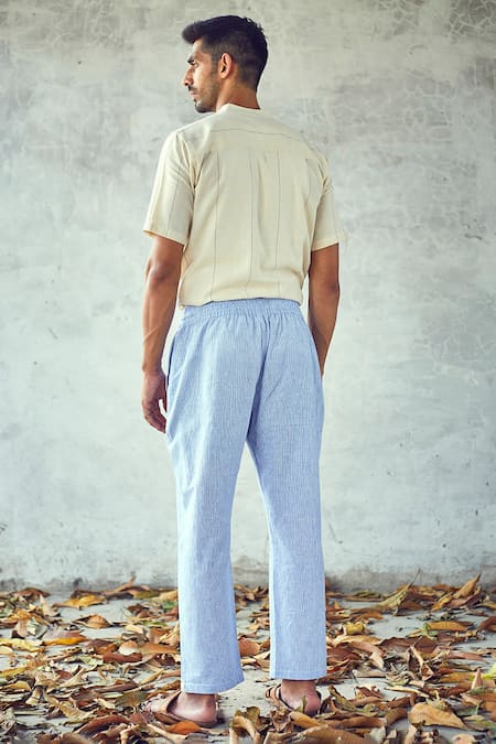 Shop Kharakapas Off White Handloom Cotton Striped Ecru Shirt at Aza Fashions Shop_Kharakapas_Off White Handloom Cotton Striped Ecru Shirt _at_Aza_Fashions