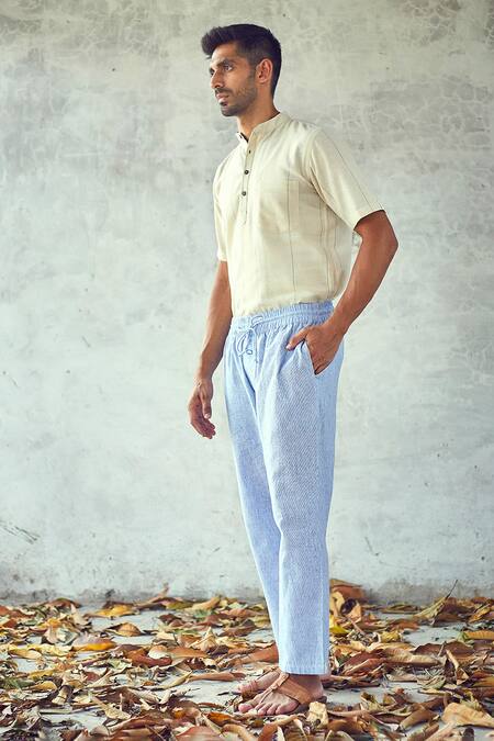 Buy Kharakapas Off White Handloom Cotton Striped Ecru Shirt Online at Aza Fashions Buy_Kharakapas_Off White Handloom Cotton Striped Ecru Shirt _Online_at_Aza_Fashions