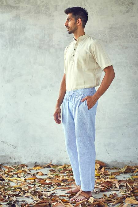 Kharakapas Off White Handloom Cotton Striped Ecru Shirt at Aza Fashions Kharakapas_Off White Handloom Cotton Striped Ecru Shirt _at_Aza_Fashions