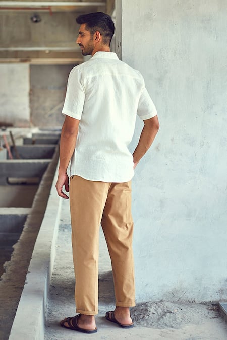 Shop Kharakapas White Linen Opaque Hue Shirt at Aza Fashions Shop_Kharakapas_White Linen Opaque Hue Shirt _at_Aza_Fashions