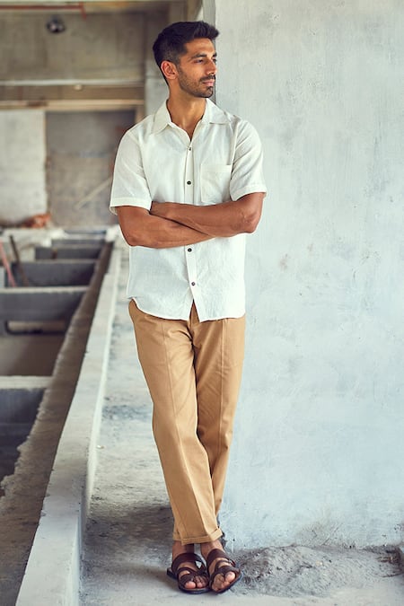 Kharakapas White Linen Opaque Hue Shirt Online at Aza Fashions Kharakapas_White Linen Opaque Hue Shirt _Online_at_Aza_Fashions